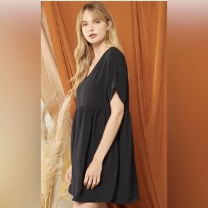 Solid Rolled Sleeve Basic Babydoll Dress by Entro Clothing small (J14)